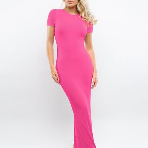 Shapewear Modal Short Sleeve Mock Neck Slimming Maxi Dress