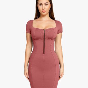 Shapewear Denim Square Neck Tummy Control Midi Dress