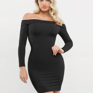 Shapewear Long Sleeve Off-the-Shoulder Bodycon Mini Dress