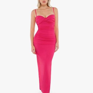 Shapewear Ruched Bias Twist Tummy Control Maxi Dress