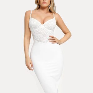 Shapewear Sculpting Lace Corset Midi Slip Dress