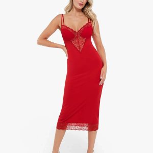 Shapewear Tummy Control Lace Inset Midi Dress