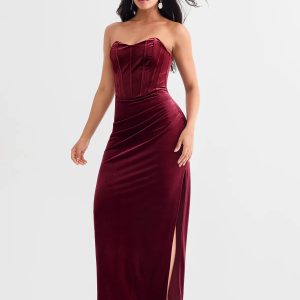 Strapless Velvet Ruched Sculpting Corset Gown